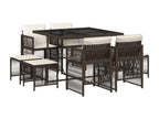 Ensemble à manger de jardin et coussins 9 pièces marron poly rotin 57229HXSI