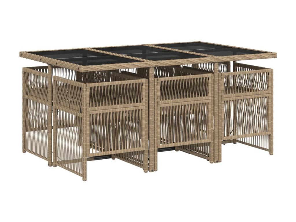 Ensemble à manger de jardin coussins 7 pièces Calmetop beige rotin 23991BWOP