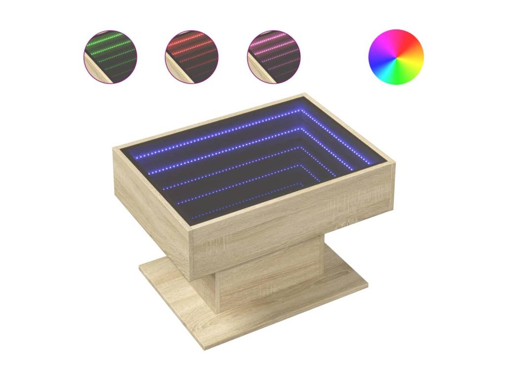 Table basse avec LED chêne Calmetop 70x50x45 cm bois d'ingénierie 87928ZJGW