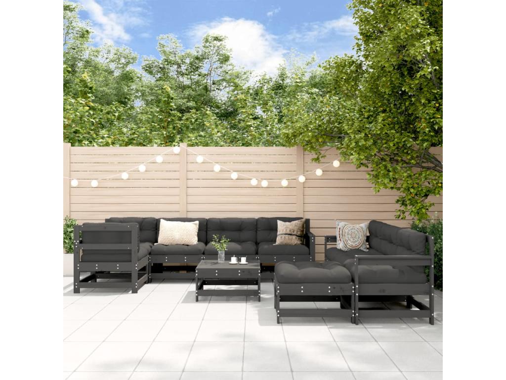 Salon de jardin 10 pcs Gris Bois de pin massif 42916LZOS