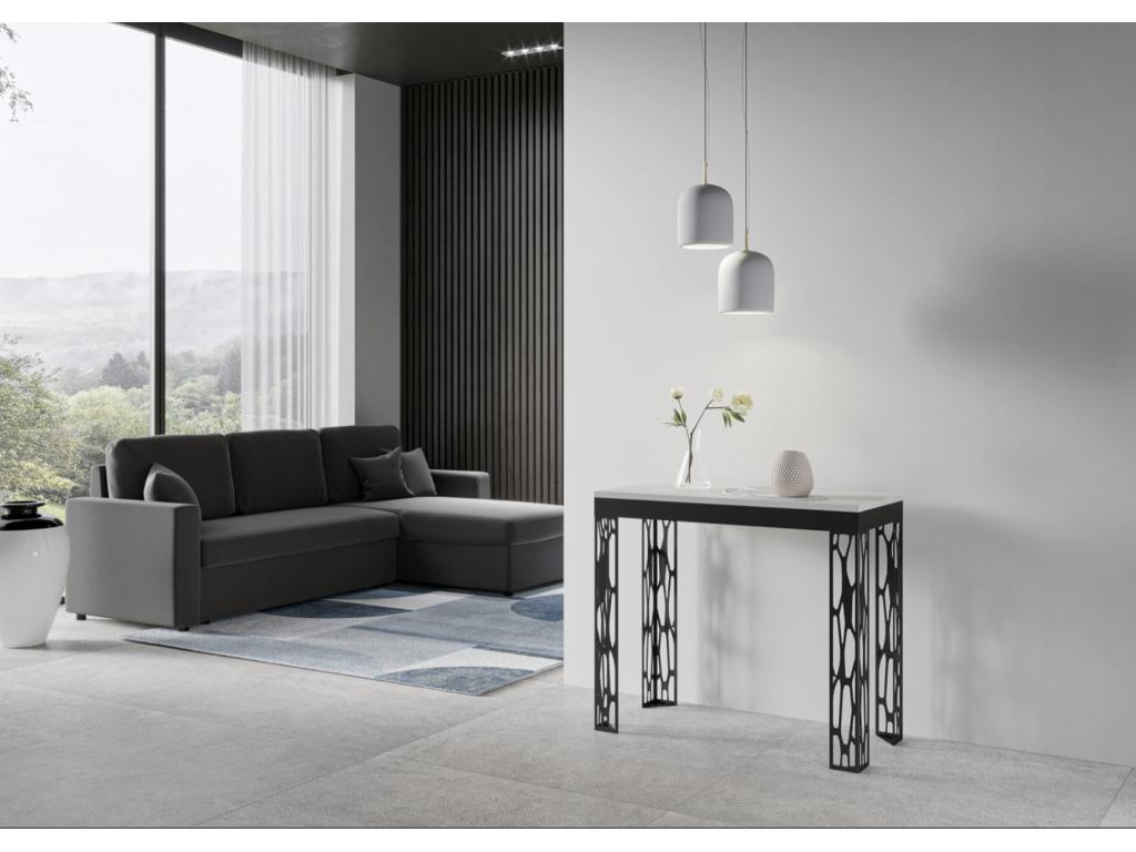 Console extensible design bois et acier anthracite Calmetop évolution-Couleur Blanc-Support 4 pieds-5 rallonges 47120BGNL