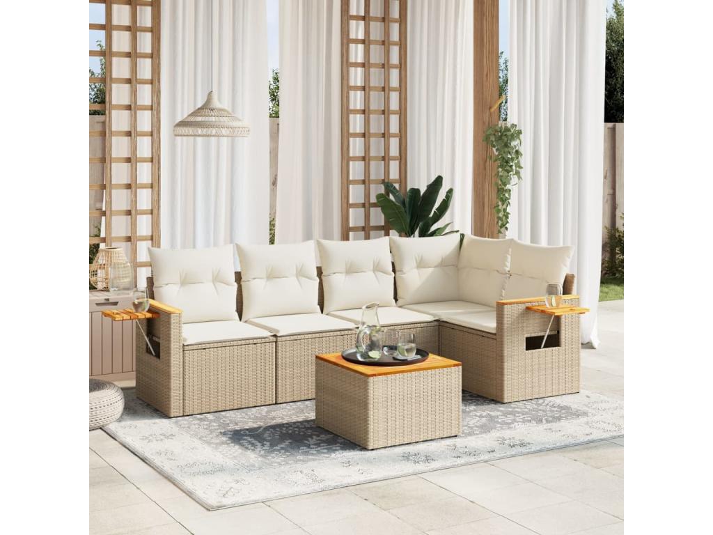 Salon de jardin avec coussins 6 pièces beige résine tressée 58232SPRH