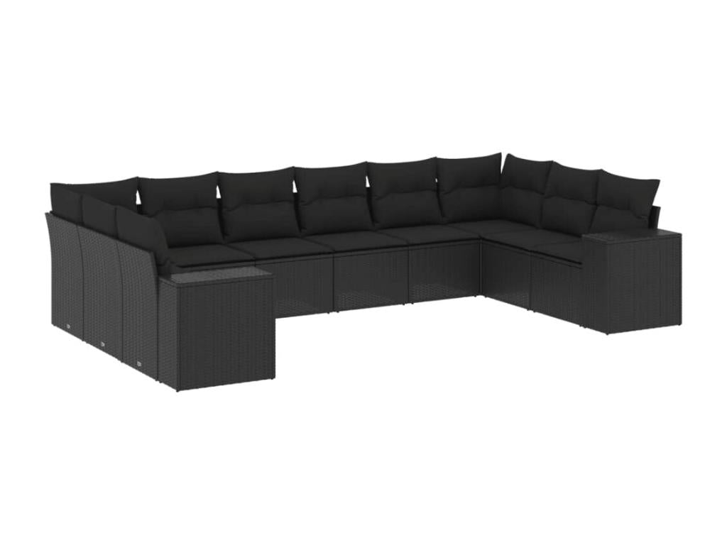 Salon de jardin 10 pcs avec coussins noir résine tressée 56301UABJ