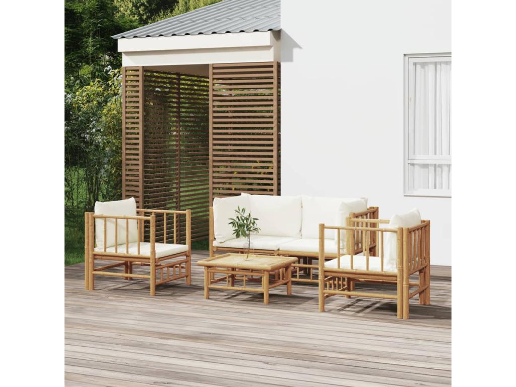 Salon de jardin 5 pcs avec coussins blanc crème Nidchicshop 81887HVXI