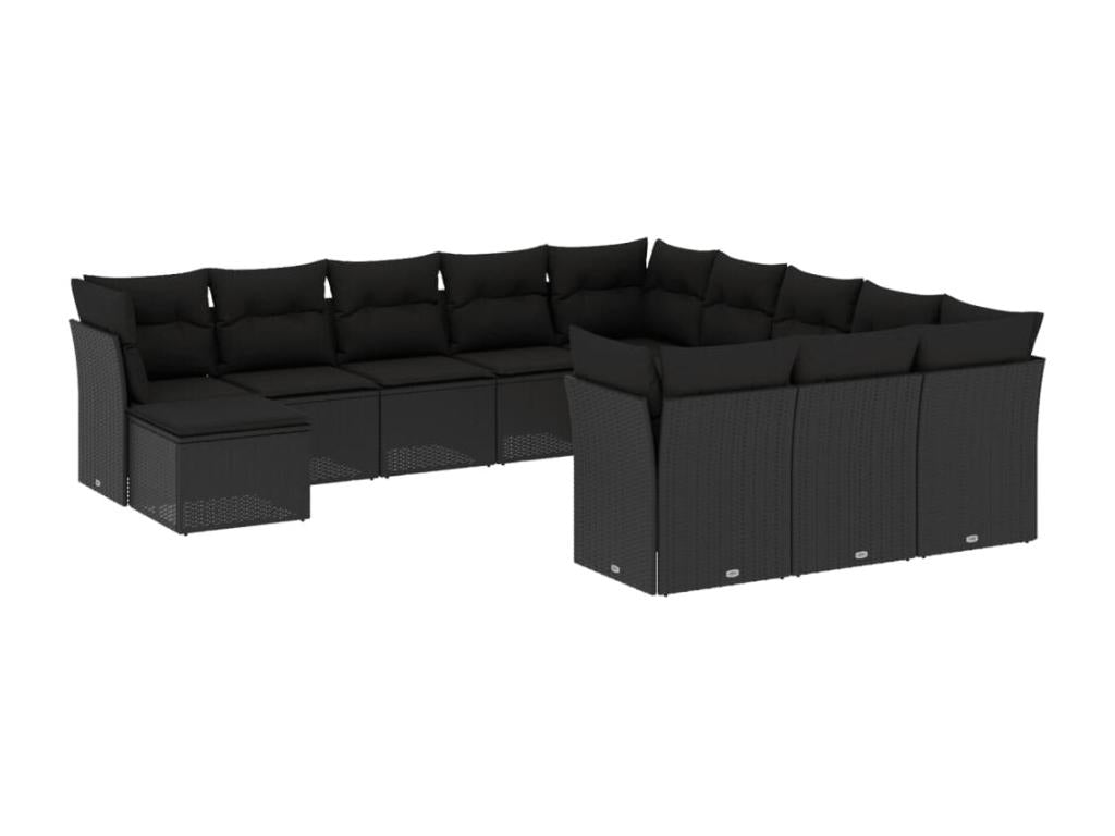 Salon de jardin 12 pièces avec coussins noir résine tressée 43181WKFG