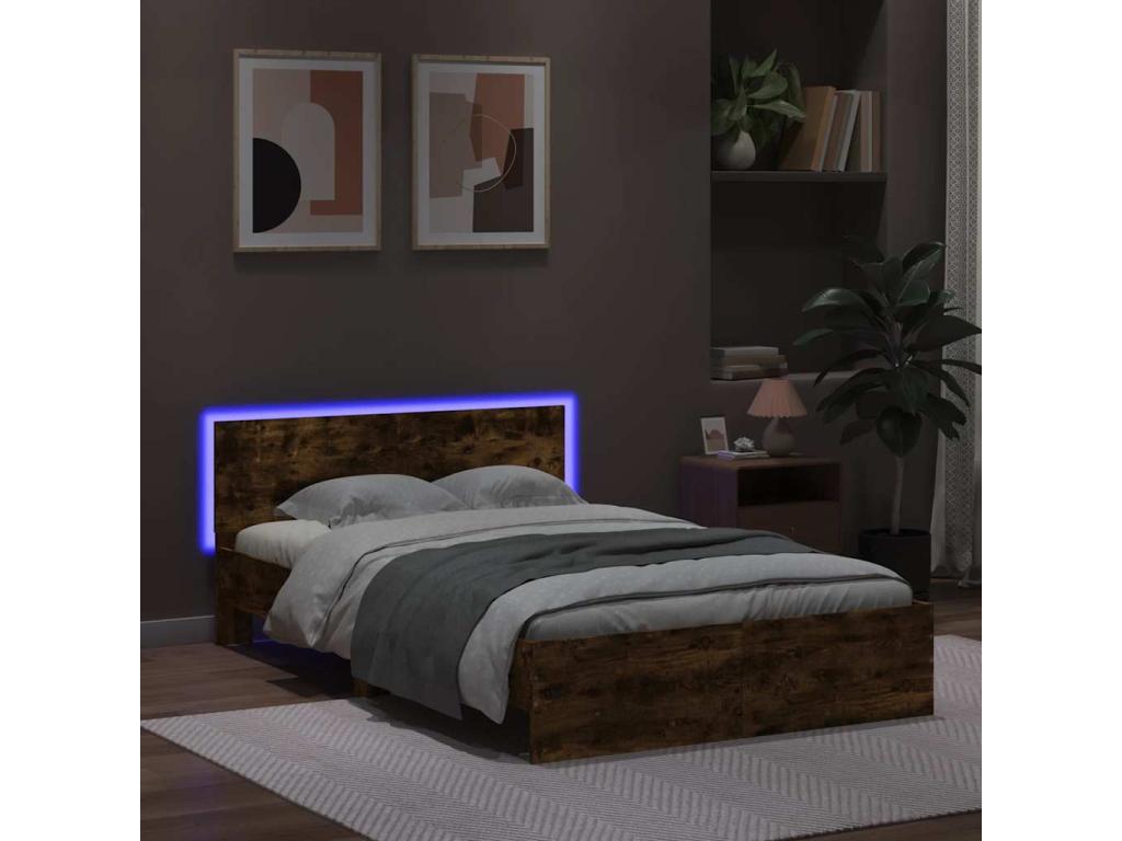Cadre de lit avec tête de lit et LED chêne fumé 140x200 cm 10365AVSS