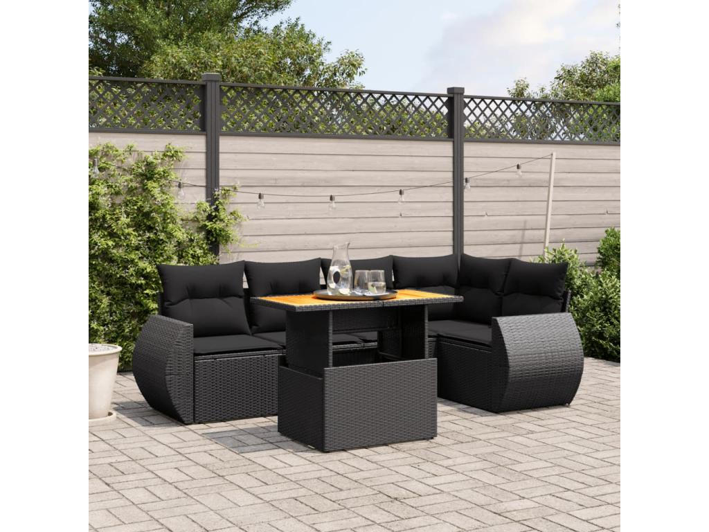 Salon de jardin 6 pcs avec coussins noir résine tressée 72648SUZS