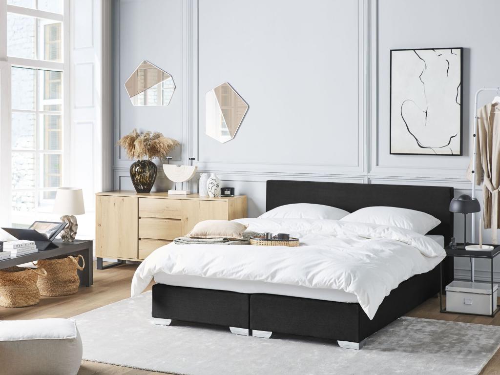 Lit Boxspring Tissu Calmetop 160x200 cm Noir 51523SMEU