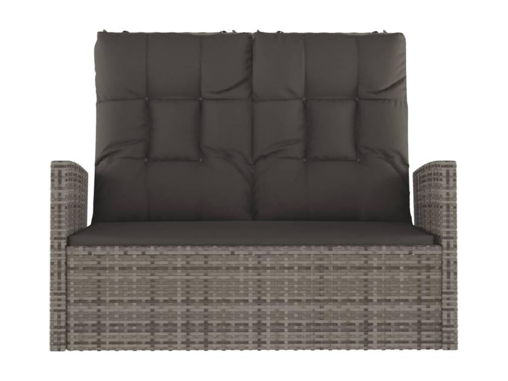 Banc de jardin inclinable et coussins gris 118cm résine tressée 12739ZIIV