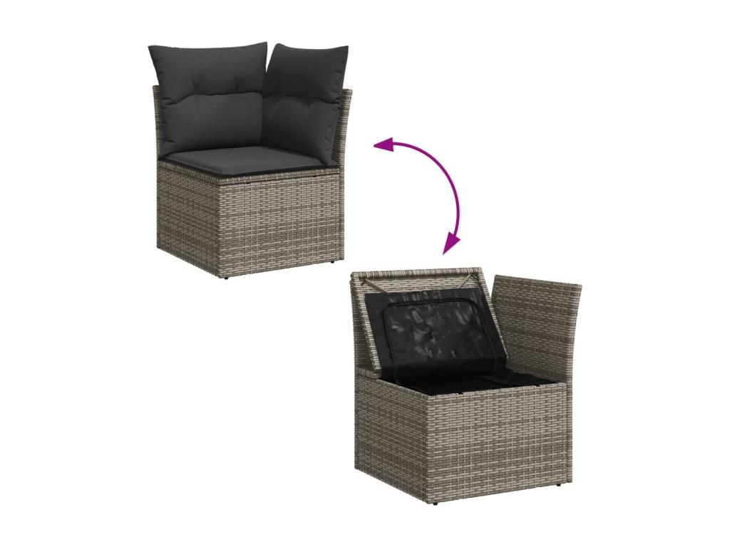 Salon de jardin 6 pcs avec coussins gris résine tressée 16141PVTW