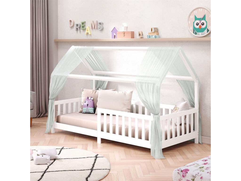 Lit cabane Calmetop lit enfant simple montessori en bois 90x200 cm en pin massif lasuré blanc 29946ZDEH