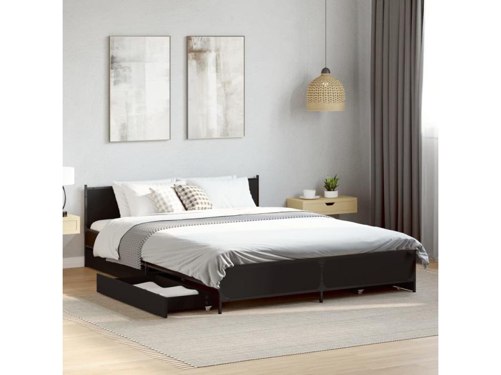 Cadre de lit et tiroirs noir 120x190 cm bois d'ingénierie 68923DEVS