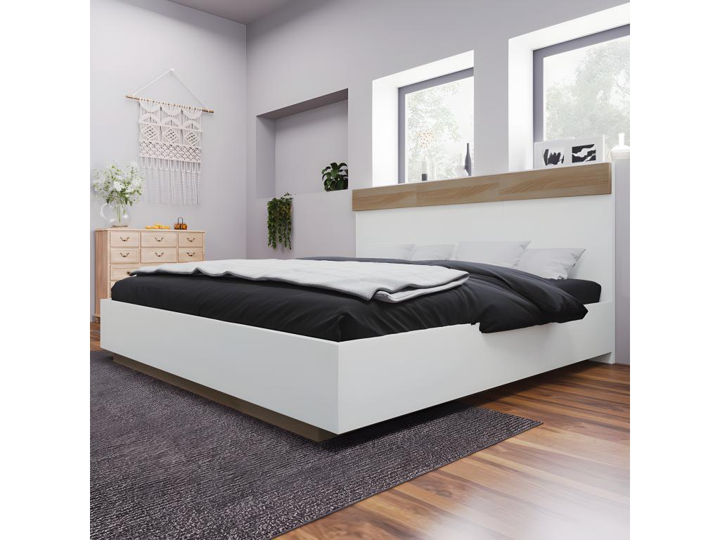 Lit adulte 160x200cm - lit flottant avec sommier à Nidchicshop - cadre en bois - blanc 49246FOJF