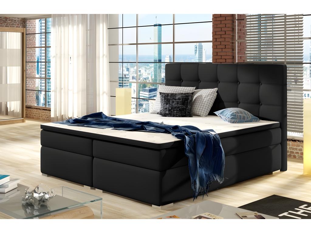 Ensemble boxspring complet tête de lit sommiers matelas surmatelas Calmetop - simili cuir noir - 180x200 cm 50336KERS