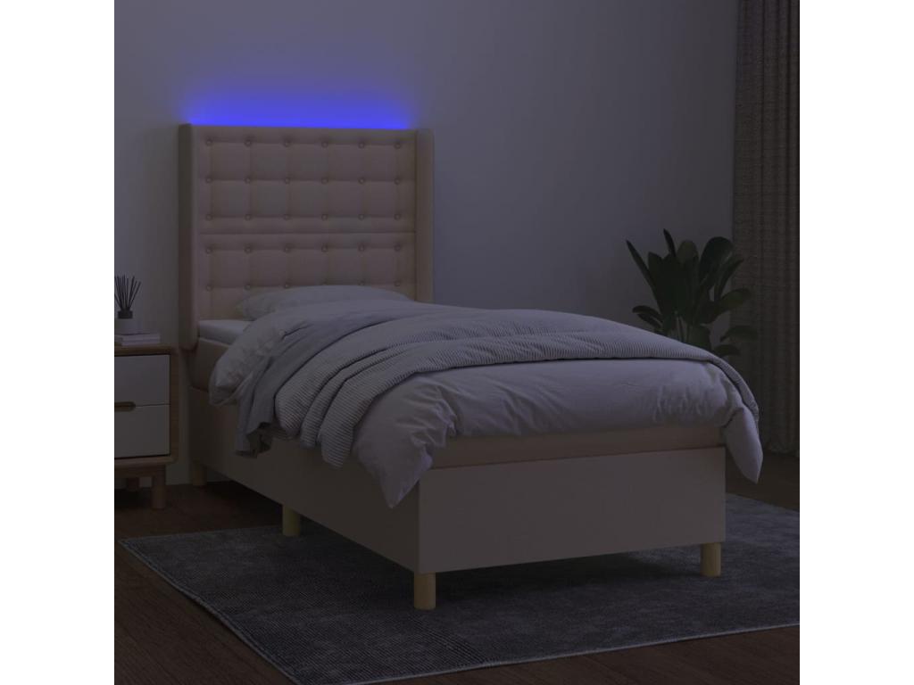 Sommier à Nidchicshop de lit matelas et LED Crème 90x190 cm Tissu 26938GUHP