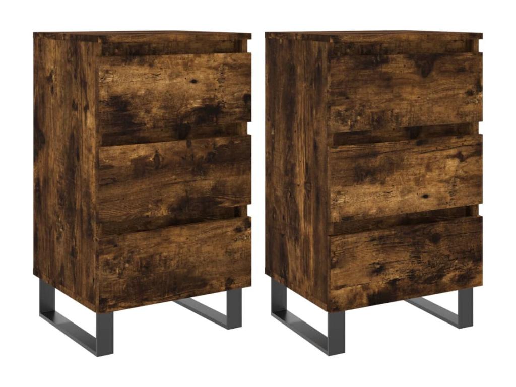 Tables de chevet 2 pièces chêne fumé 40x35x69 cm bois ingénierie 97057BWID