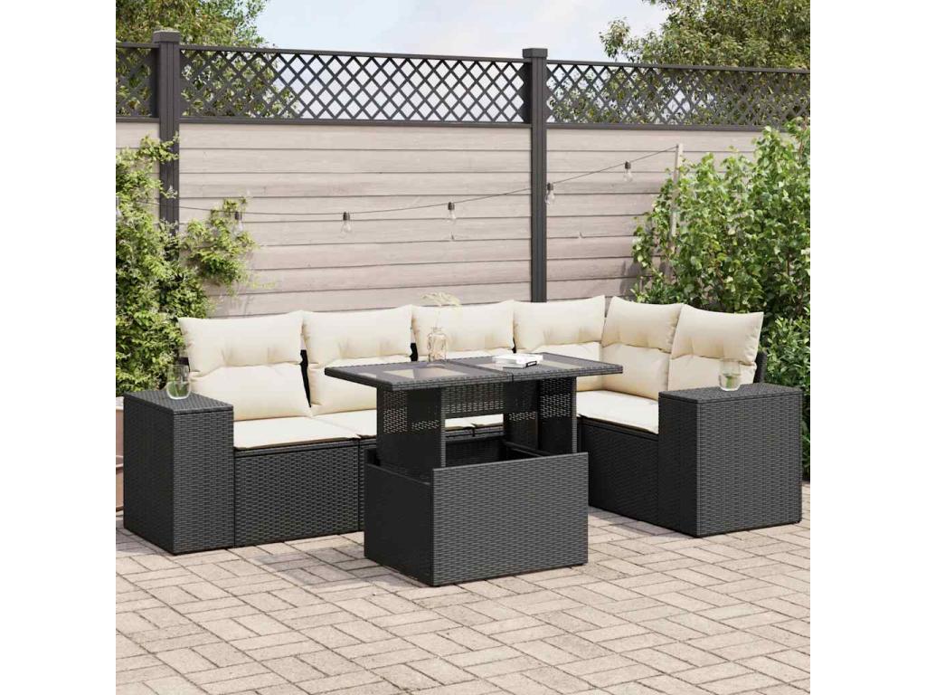 Salon de jardin 6 pcs avec coussins noir résine tressée 26313PCUH