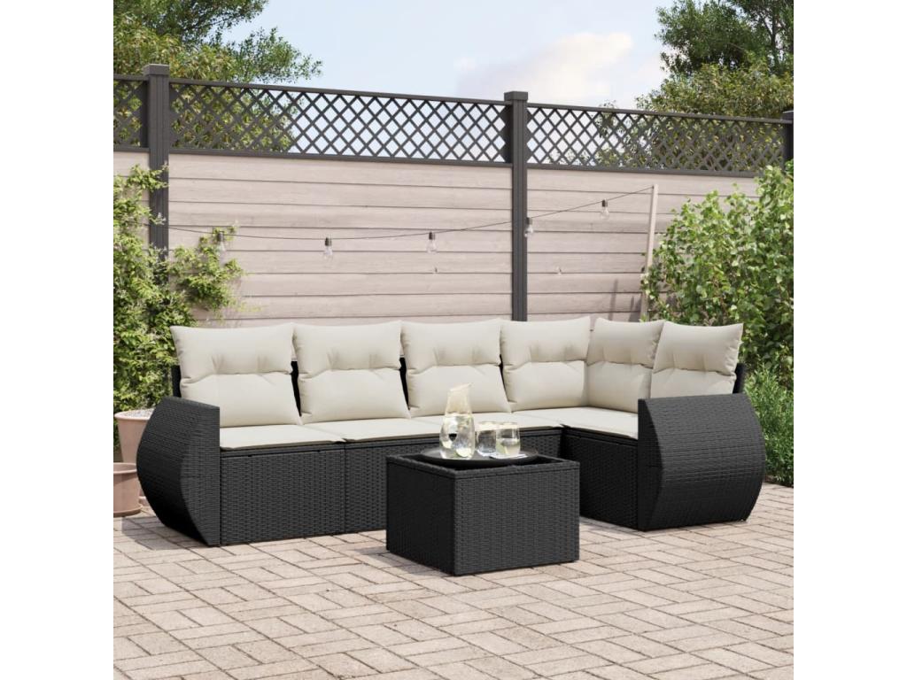 Salon de jardin 6 pcs avec coussins noir résine tressée 49430IWRU