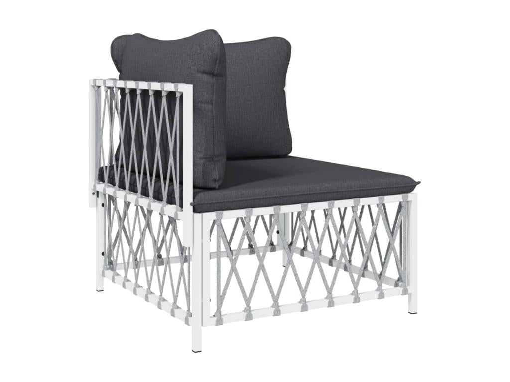 Salon de jardin 8 pièces avec coussins blanc acier 31030MLRO