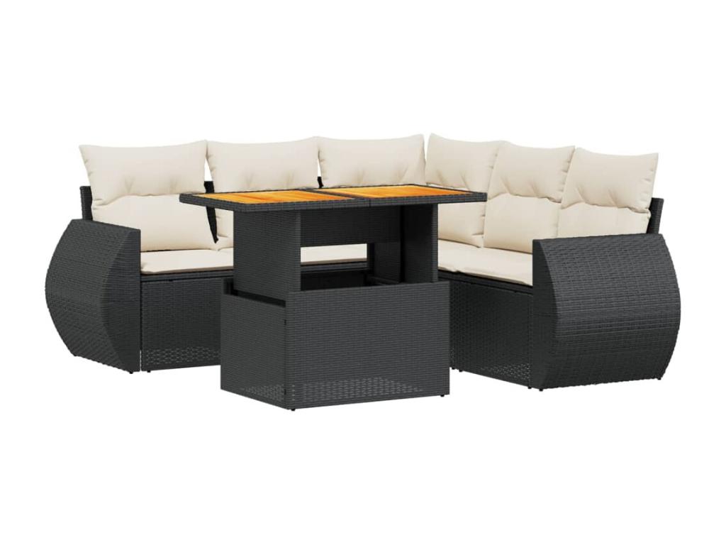 Salon de jardin 6 pcs avec coussins noir résine tressée 50296XBPE