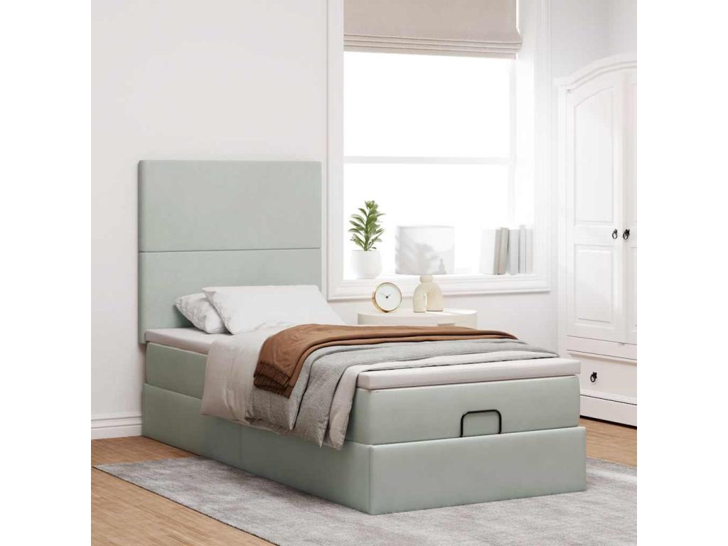 Cadre de lit ottoman et matelas gris clair 90x190 cm velours 75166AQGE