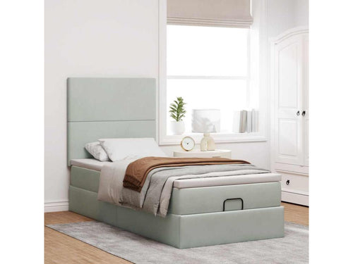 Cadre de lit ottoman et matelas gris clair 90x190 cm velours 75166AQGE