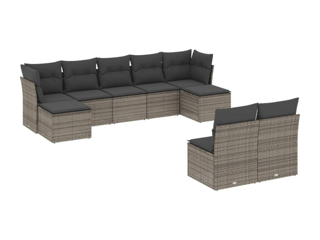 Salon de jardin 9 pcs avec coussins gris résine tressée 44698PPJW