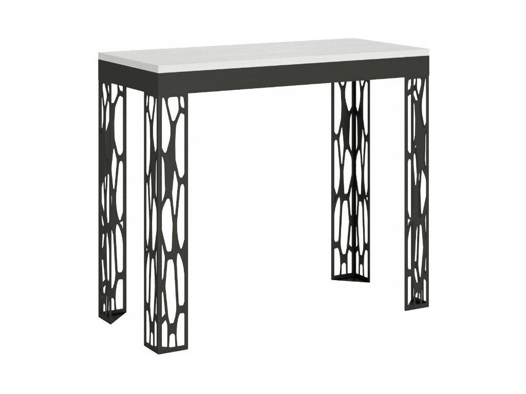 Console extensible design bois et acier anthracite Calmetop évolution-Couleur Blanc-Support 4 pieds-5 rallonges 47120BGNL