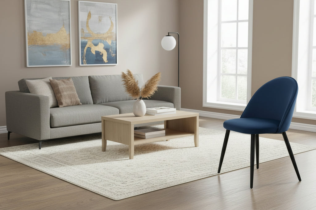 Lot de 6 chaises Nidchicshop velours Bleu pieds noirs 57682JSBQ