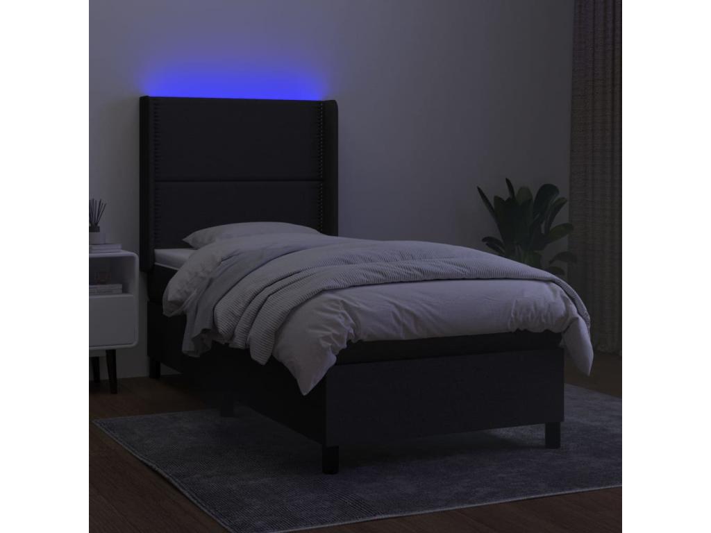 Sommier tapissier avec matelas et LED Noir 90x190 cm Tissu 93758LYUO