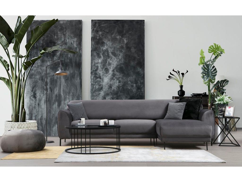 Canapé d'angle droit Bohometop Velours Anthracite 79685GQST