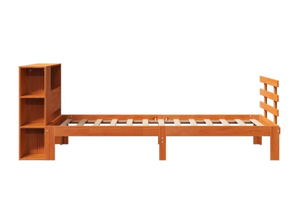 Lit bibliothèque sans matelas cire marron 90x190 cm pin massif 12700JTFJ