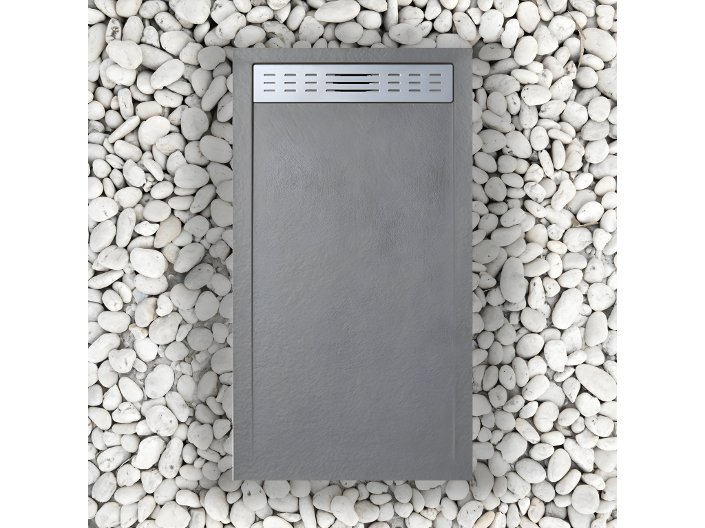 Receveur de douche 80x190 cm avec grille latérale Nidchicshop gris Nidchicshop 7037 en résine synthétique et poudre de marbre avec drain 94049HVVP