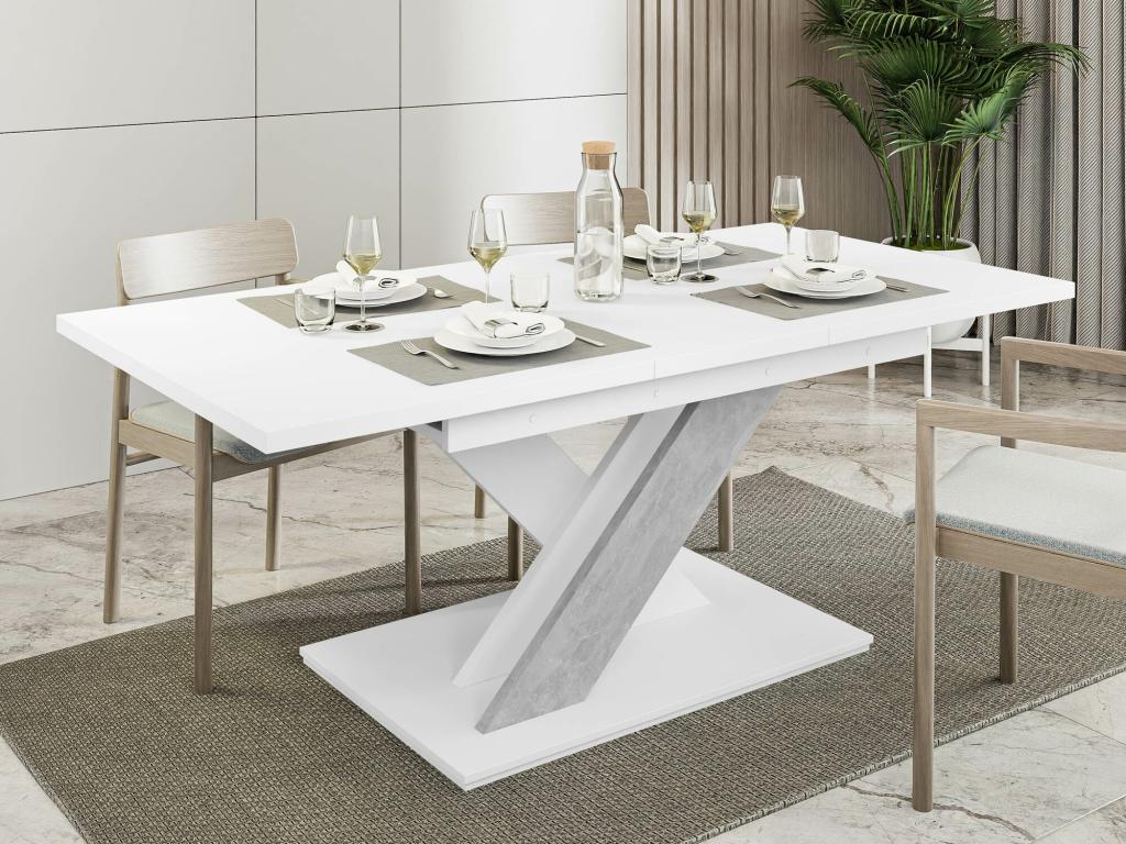 Table Calmetop 103 Béton - Blanc 76x80x140cm Allongement Stratifié 79919BHWD