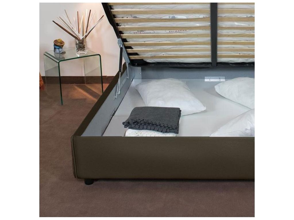 Lit design 80x190 avec tête de lit coussin matelassé simili cuir marron Andry- 09492XJRI