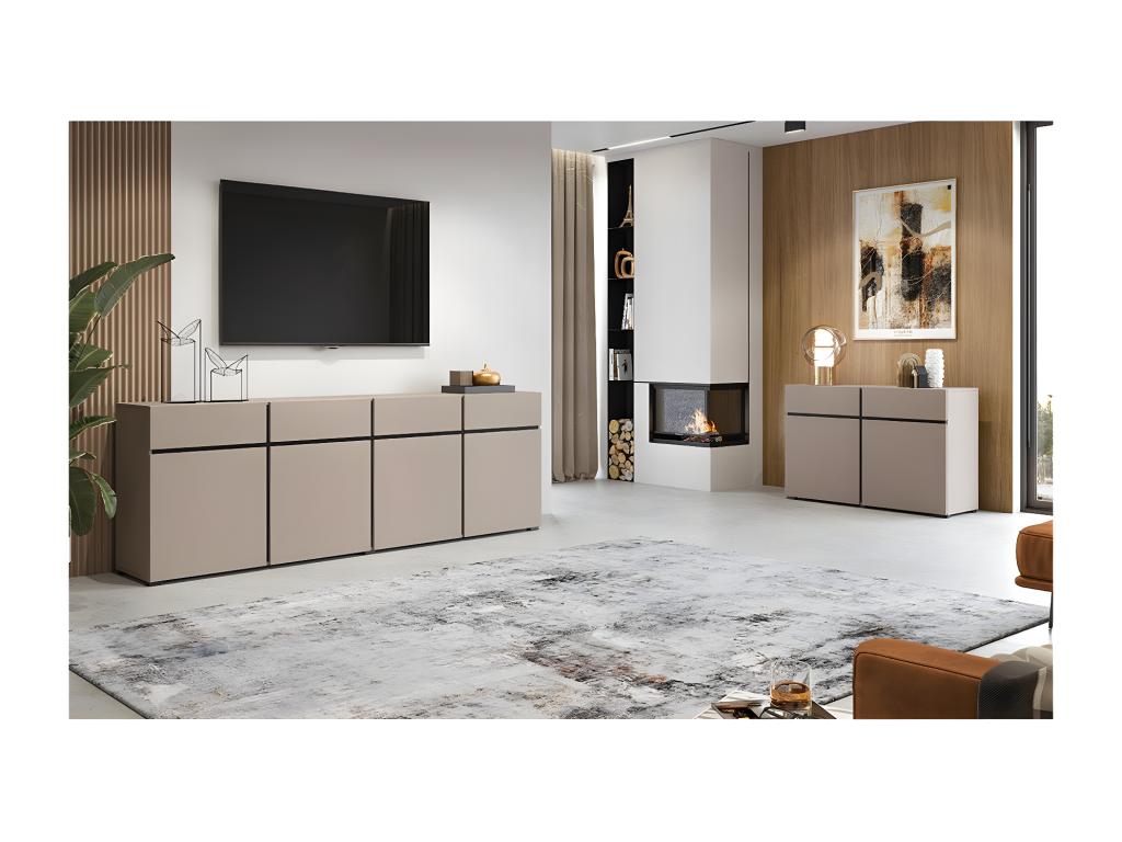 Buffet 120cm coloris beige et noir collection Nidchicshop- Bahut design avec 2 portes et 2 tiroirs. 96352HWAS