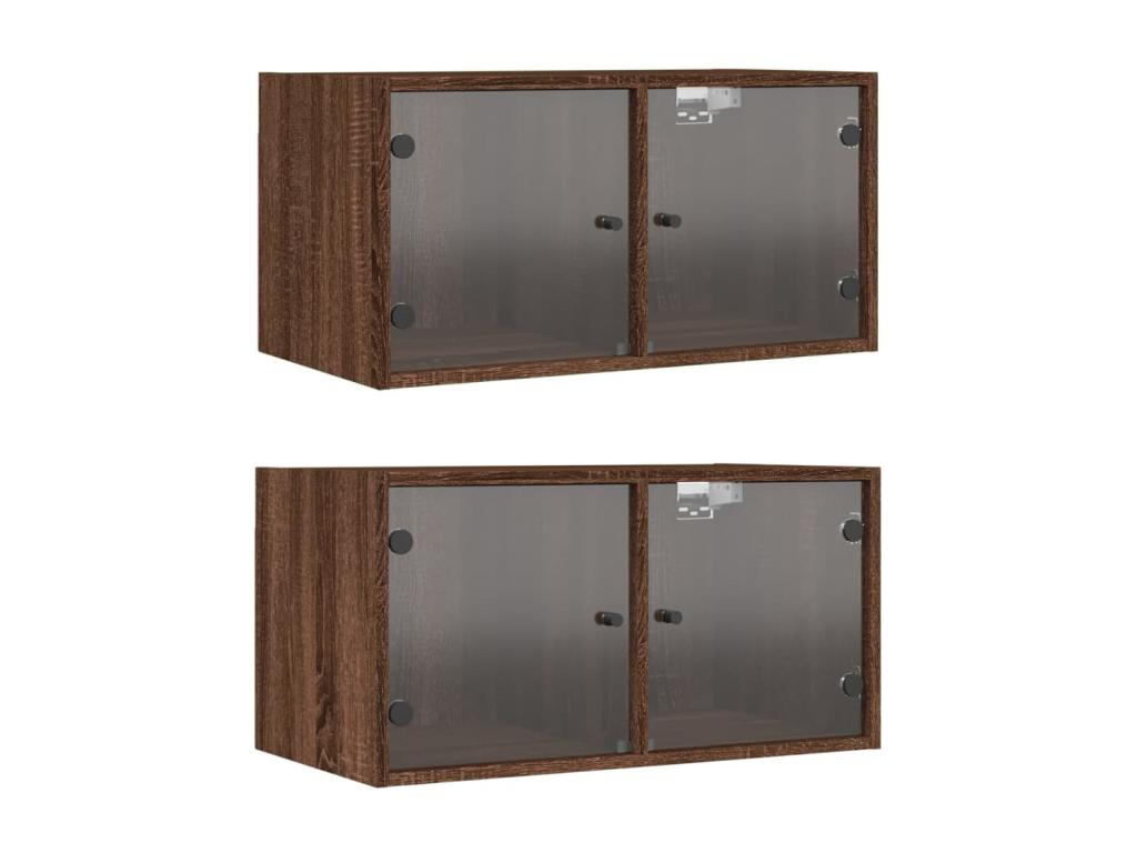 Armoires murales portes vitrées 2 pcs chêne marron 68.5x37x35 73288VGHA
