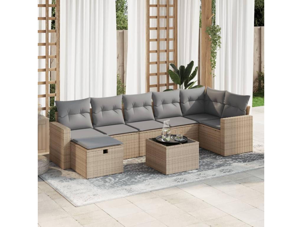 Salon de jardin avec coussins 8 pcs beige résine tressée 44516IIDF