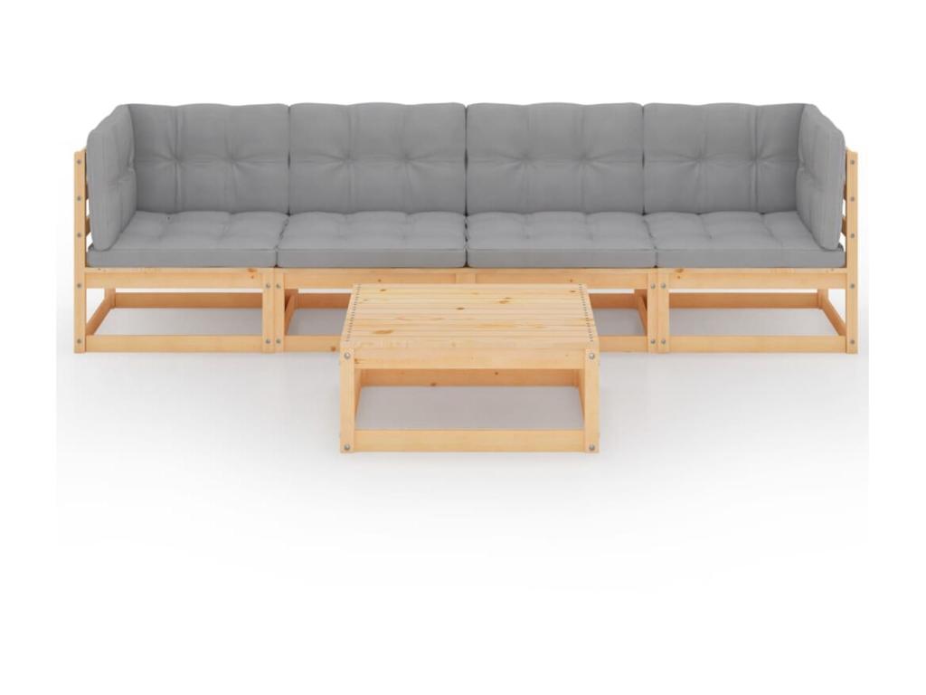 Salon de jardin 5 pcs avec coussins Bois de pin massif 39 56777CWVF