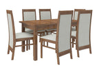 Ensemble table extensible 140-180cm et 6 chaises en bois marron et tissu beige clair Bohometop 91834HBZZ