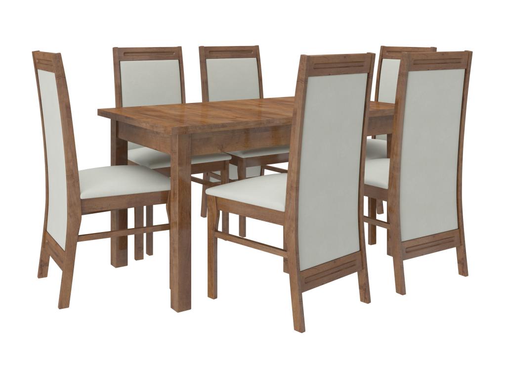 Ensemble table extensible 140-180cm et 6 chaises en bois marron et tissu beige clair Bohometop 91834HBZZ