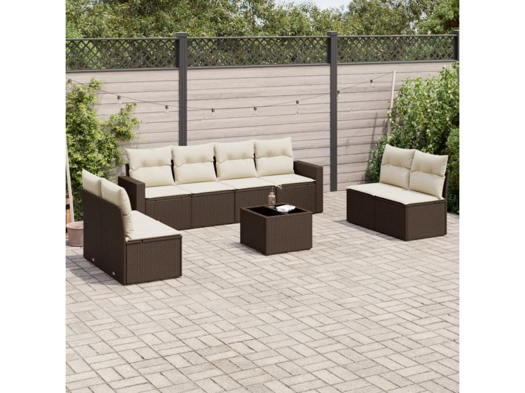 Salon de jardin avec coussins 9 pièces marron résine tressée 26286WCFK