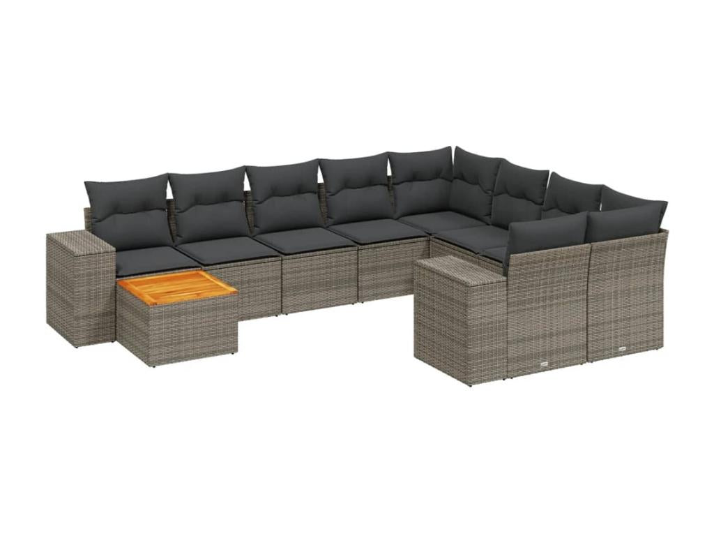 Salon de jardin 11 pcs avec coussins gris résine tressée 10679NNLT