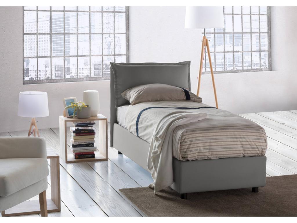 Lit simple Nidchicshop Lit coffre avec revêtement en tissu Made in Italy Ouverture latérale avec matelas 80x190 cm inclus Gris 13757FBON
