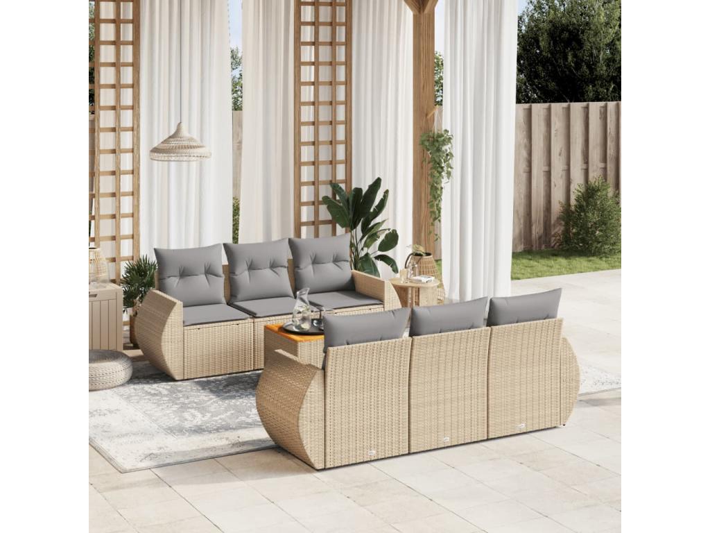 Salon de jardin avec coussins 7 pcs beige résine tressée 98571HZSZ