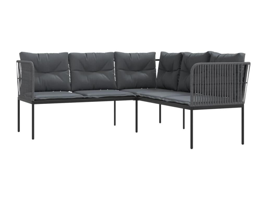 Canapé de jardin avec coussins forme de L noir acier textile 58181VKAW