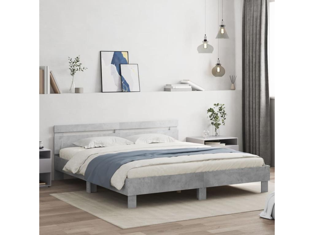 Cadre de lit avec tête de lit gris béton 180x200 cm 58846BPKH