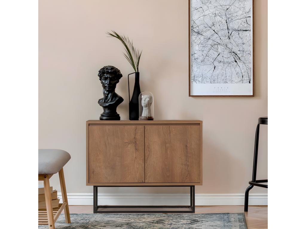 Buffet 2 portes Nidchicshop 90x72cm style industriel Métal Noir et Bois Naturel 33554DCMO