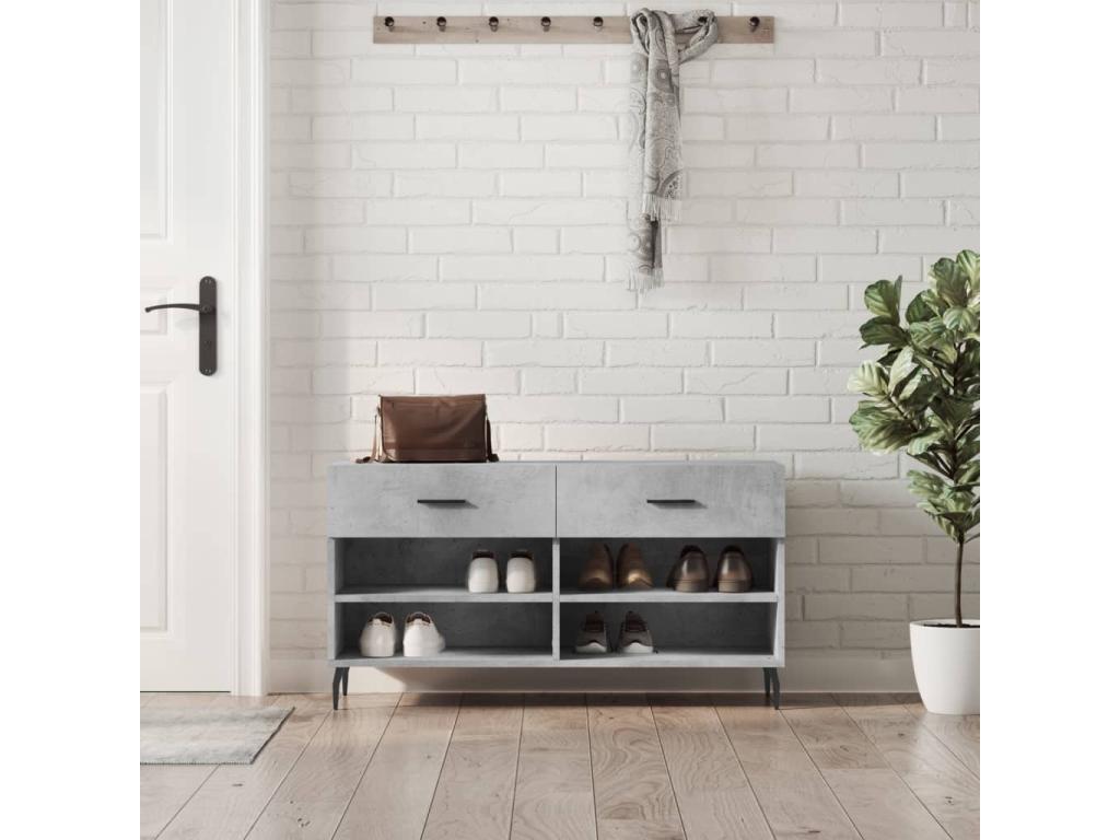 Banc à chaussures gris béton 102x35x55 bois d'ingénierie 50108PSMX