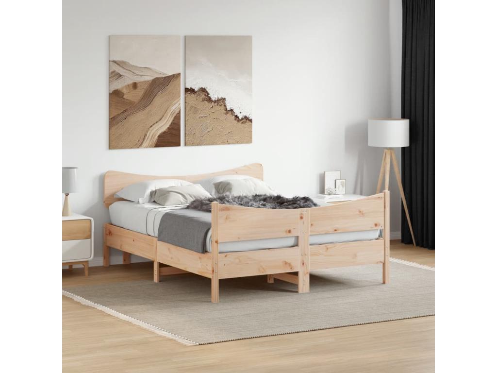 Cadre de lit avec tête de lit 135x190 cm bois de pin massif 03488MRYE